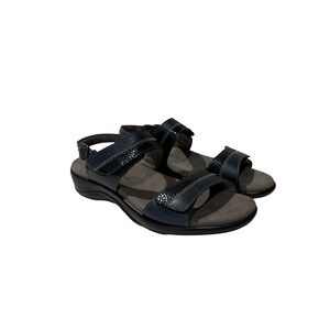 SAS Duo Navy Blue Leather Comfort Sandals Womens 7.5 W Wide L6386406 Made in USA